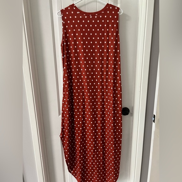 Burnt Orange Polkadots T-shirt Dress With Pockets Size Large - Picture 5 of 5
